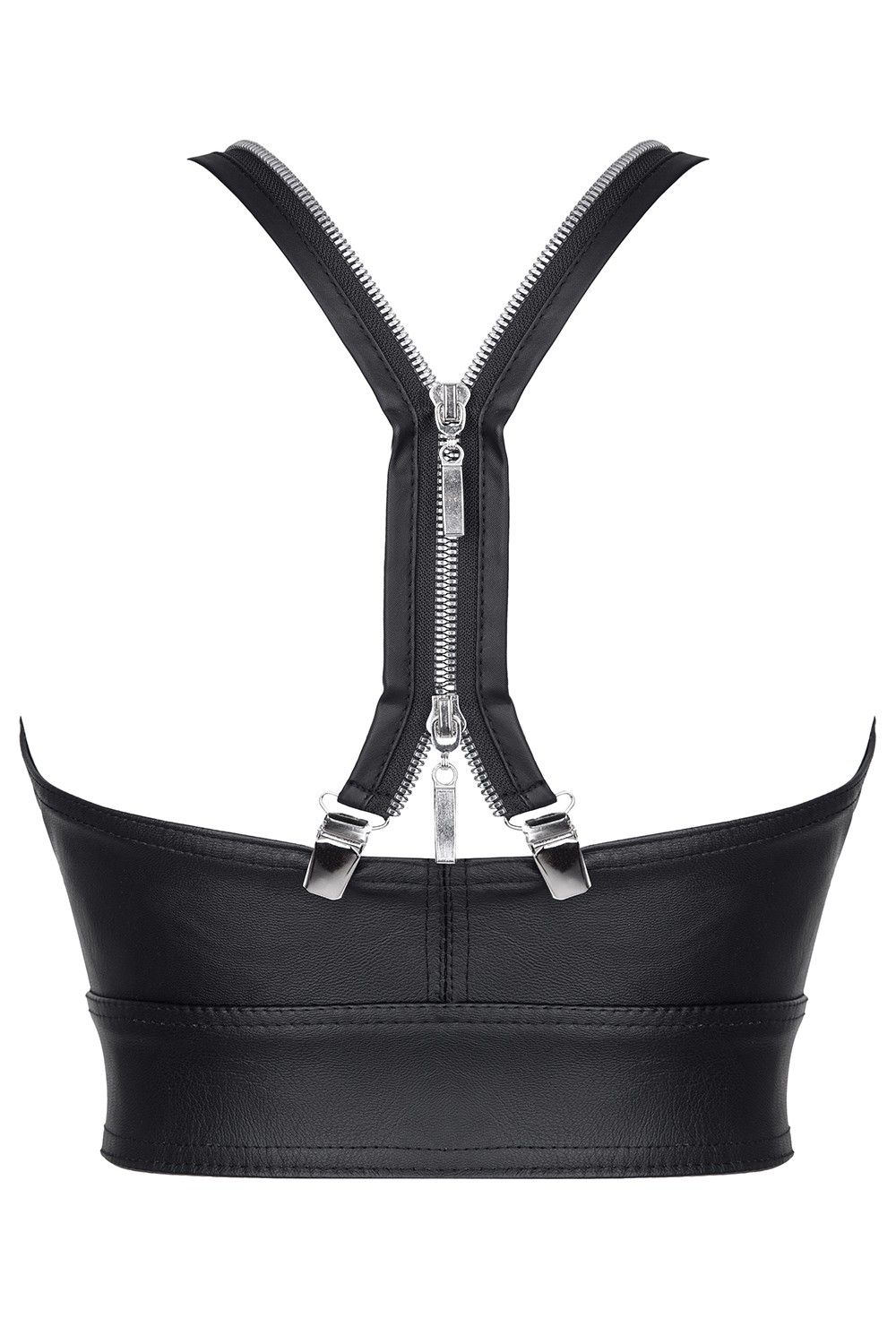 Top Scurt Marta Piele Ecologica Neagra cu Bretele Detasabile S, Nr. 7, Erotic24.ro