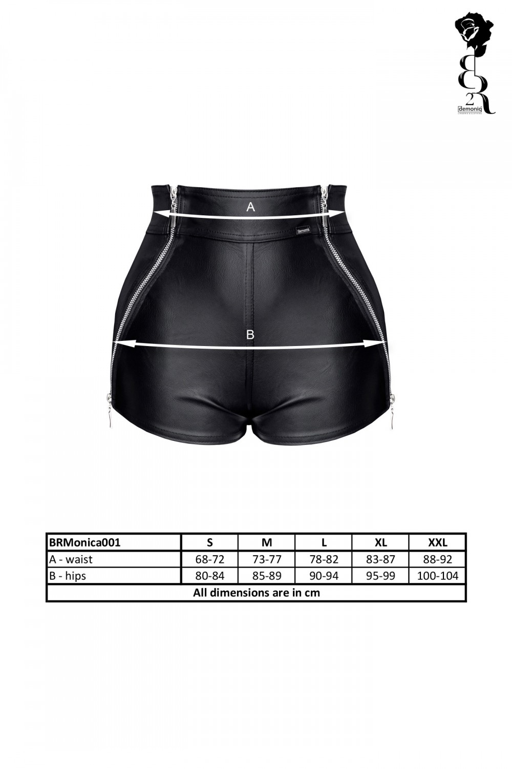Pantaloni Scurti Monica Piele Ecologica cu 2 Fermoare Negru M, Nr. 9, Erotic24.ro