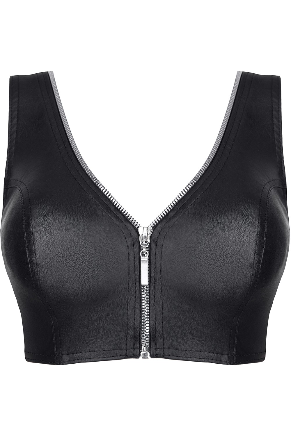 Top Elisabetta Piele Ecologica Neagra cu Fermoar M, #3, Erotic24.ro