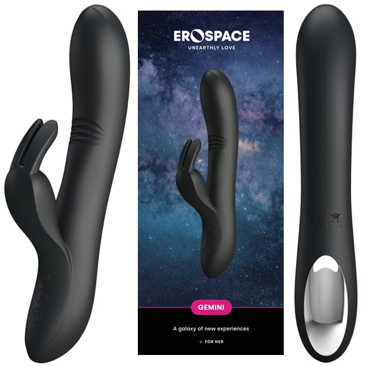 Vibrator Gemini Bending Erospace, Silicon, USB, Negru, 21 cm, #9, Erotic24.ro