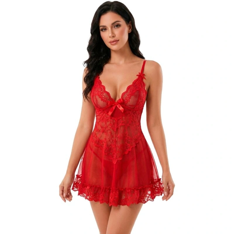 Set Lenjerie Rochie Babydoll+Bikini, Rosu, S/M, #1, Erotic24.ro