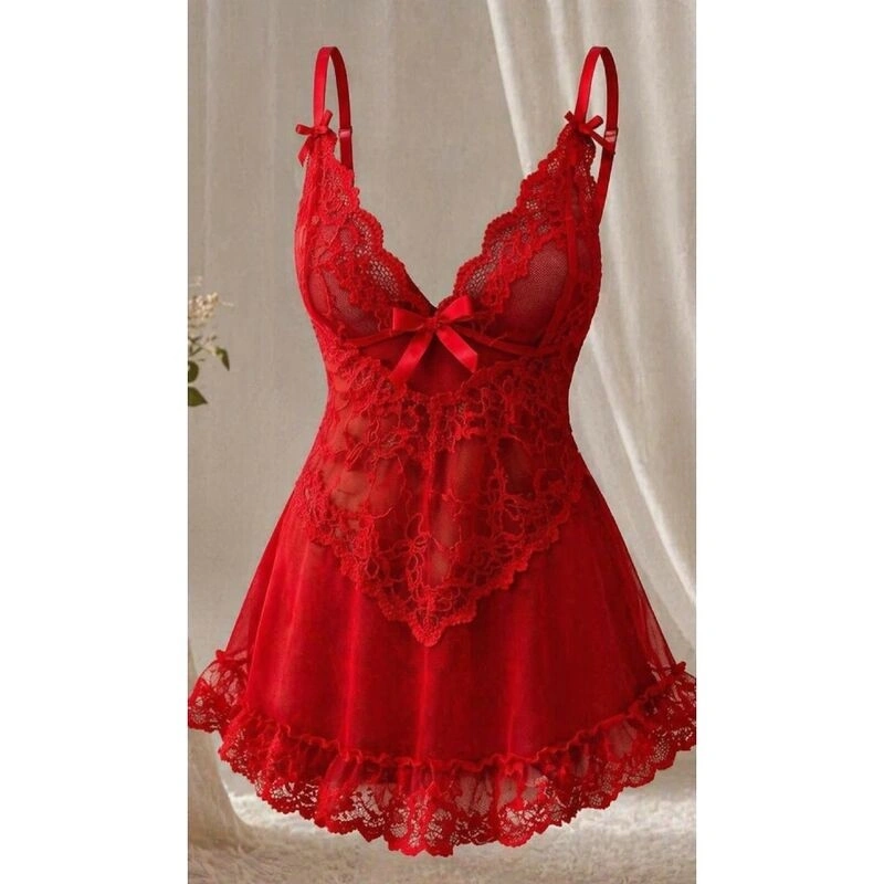 Set Lenjerie Rochie Babydoll+Bikini, Rosu, S/M, #4, Erotic24.ro