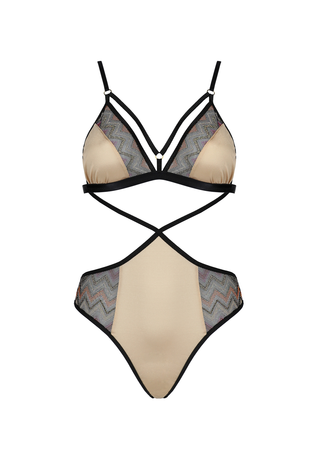 Body Satinat Indila, Auriu/Negru, S/M, Nr. 3, Erotic24.ro