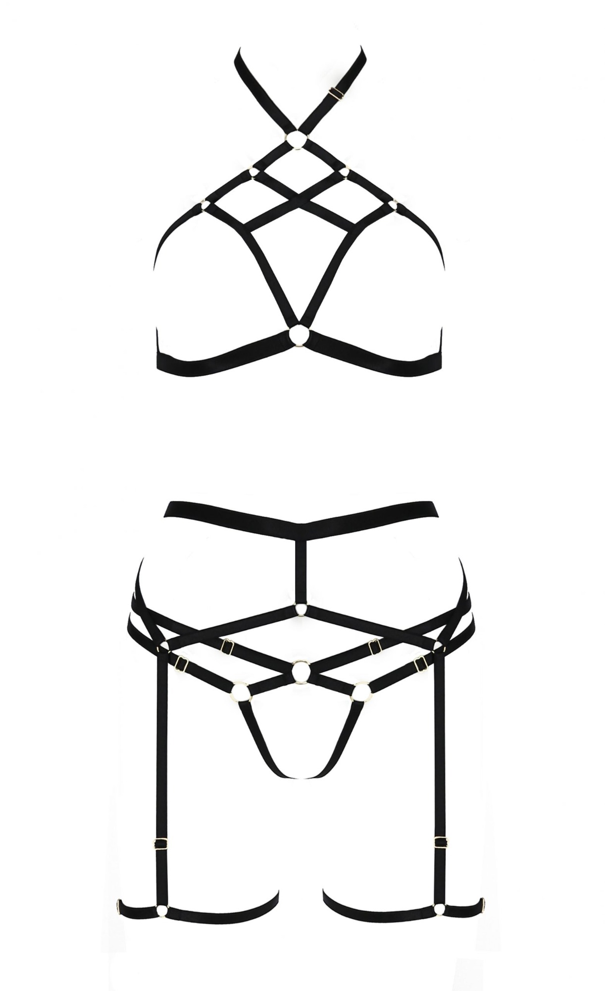 Set 3 Piese Morgan Multi Straps, Negru, S/M, Nr. 3, Erotic24.ro