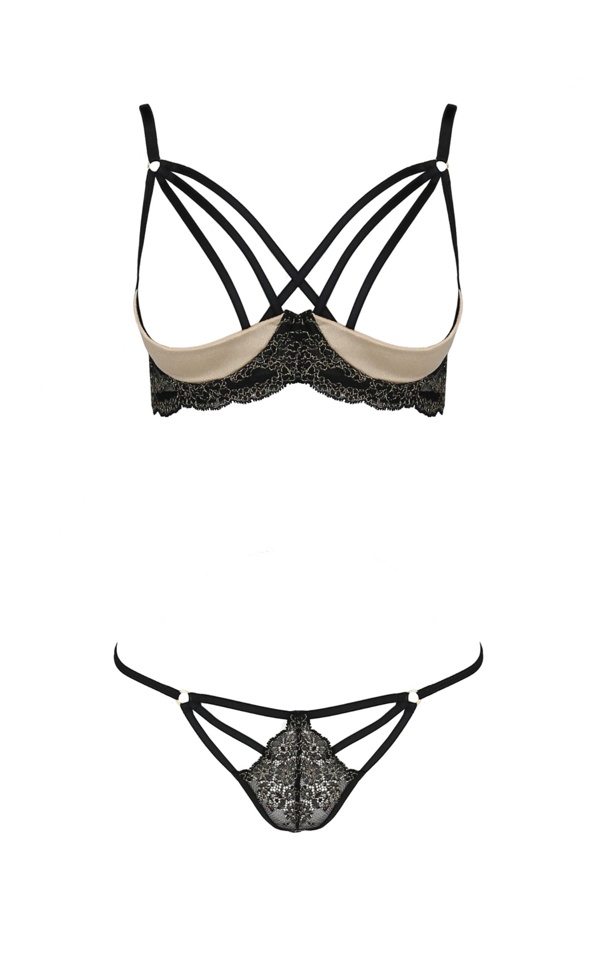 Set 2 Piese Valery, Negru/Auriu, S/M, Nr. 3, Erotic24.ro