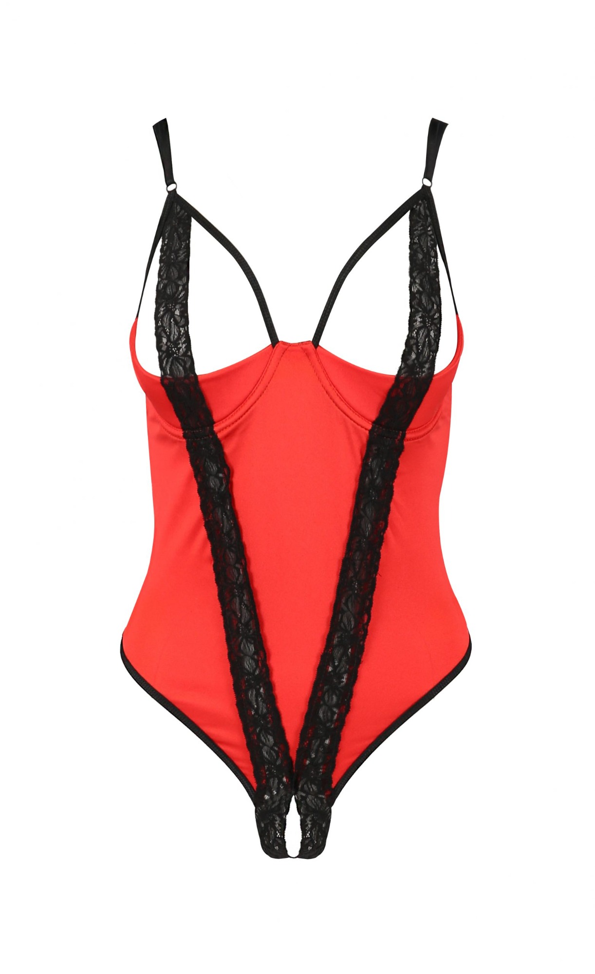 Body Crotchless Femmina, Rosu/Negru, S/M, #3, Erotic24.ro