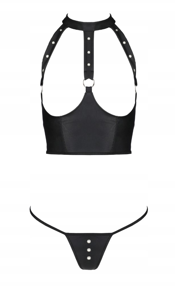 Set 2 Piese Genevia din Piele Ecologica, Negru, L/XL, #3, Erotic24.ro