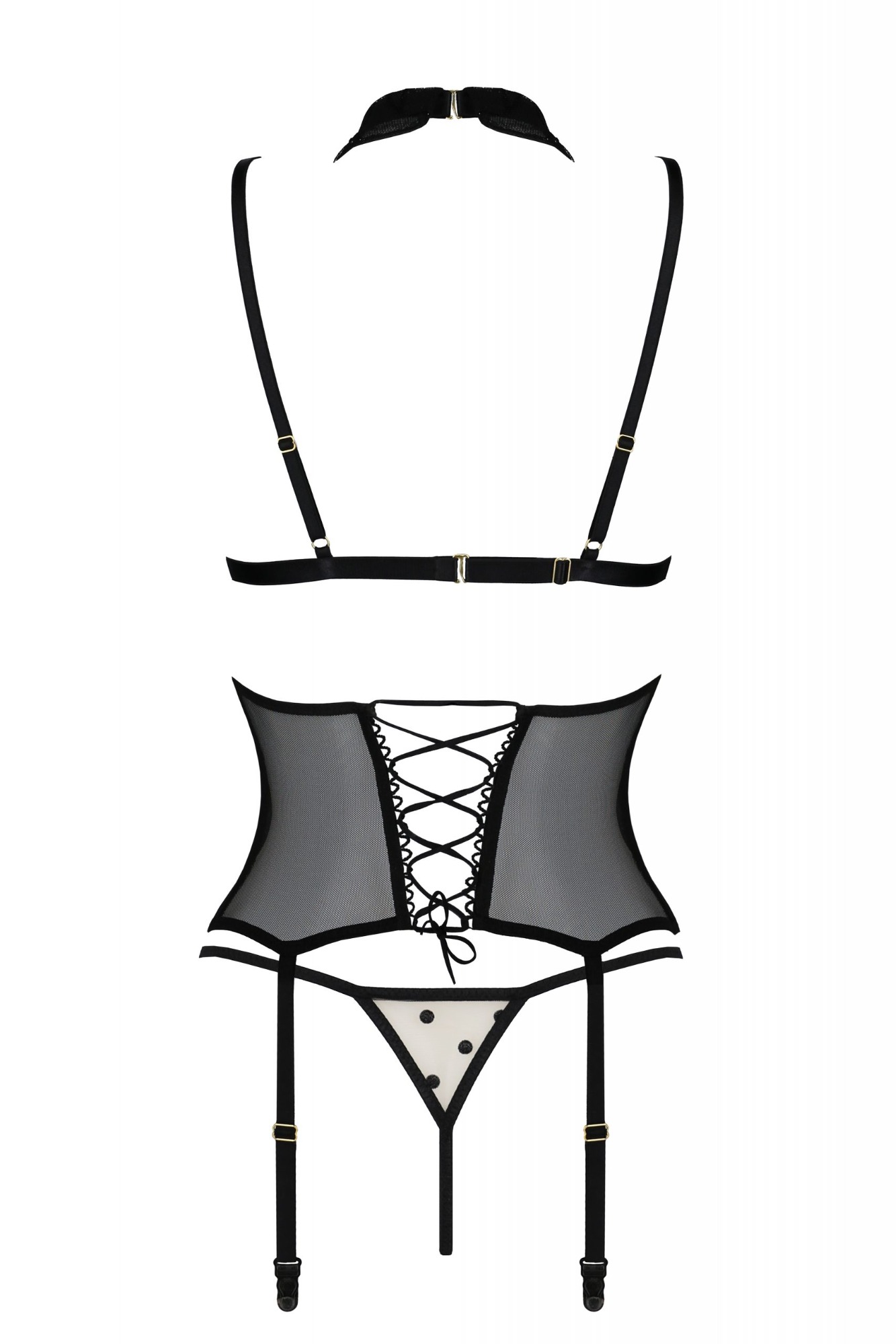 Corset si Bikini Dominica, Bej/Negru, S/M, #4, Erotic24.ro