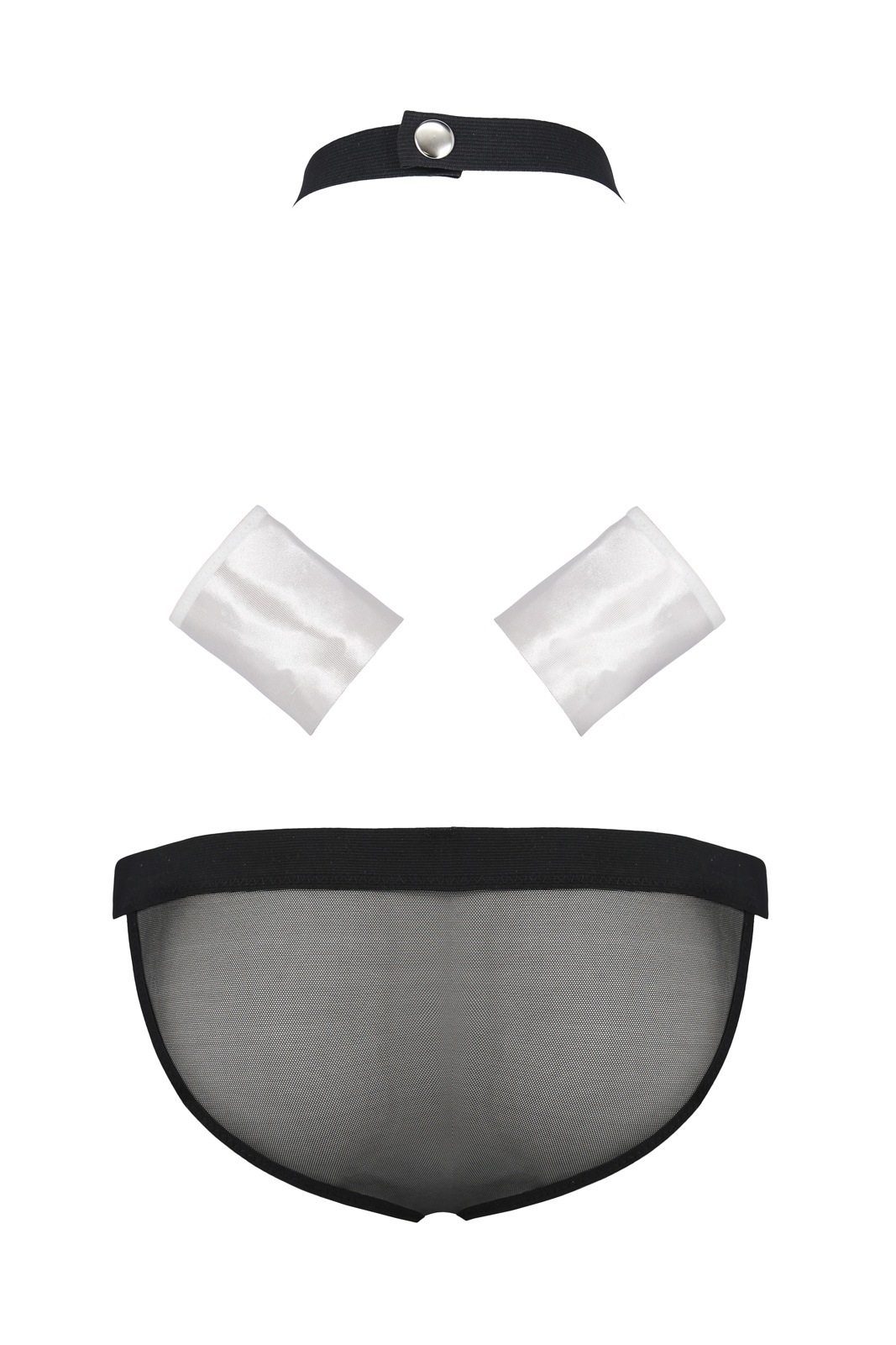 Set Lenjerie Ospatar Alfred, 3 Piese, Alb/Negru, S/M, #4, Erotic24.ro