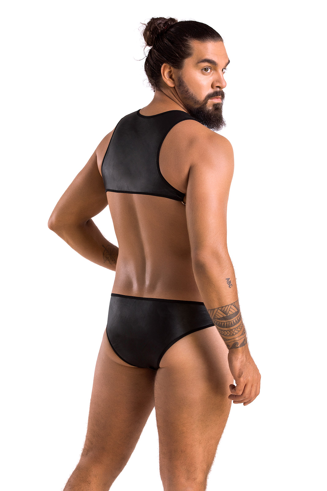 Set 2 Piese Adam din Piele Ecologica cu Capse Metalice, Negru, L/XL , Nr. 2, Erotic24.ro