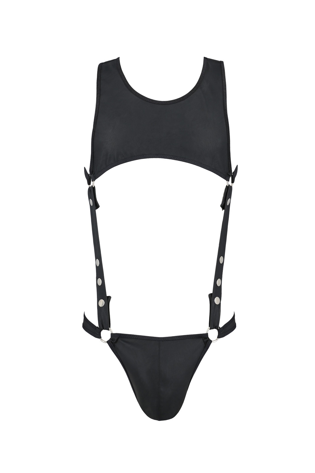 Set 2 Piese Adam din Piele Ecologica cu Capse Metalice, Negru, S/M, Nr. 3, Erotic24.ro