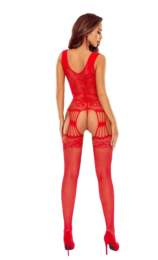Bodystocking Crotchless Sexy Fit, Rosu, S-L, #2, Erotic24.ro