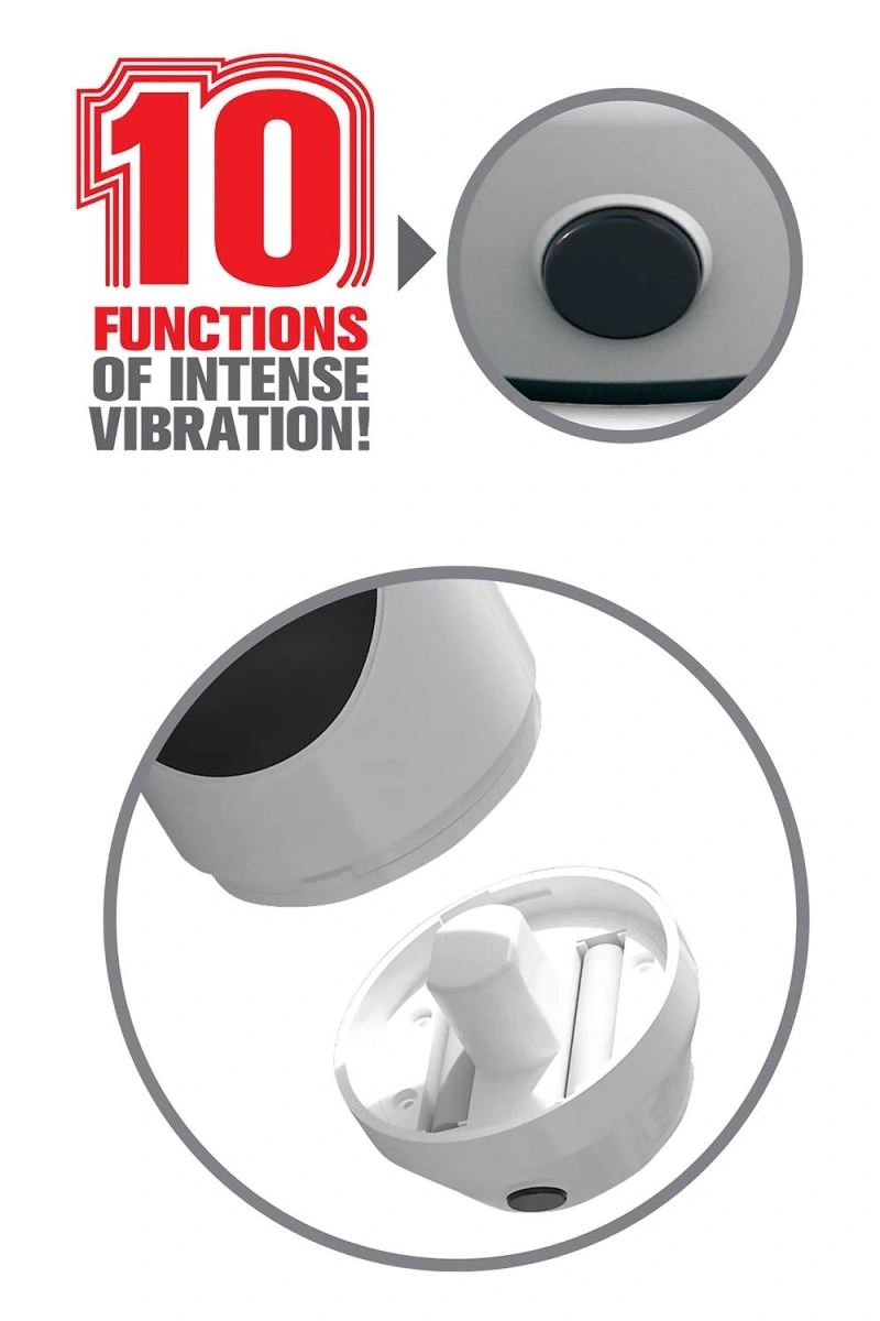 Masturbator Mega Grip Pussy Stroker Squeezable, 10 Moduri Vibratii, Alb, #6, Erotic24.ro