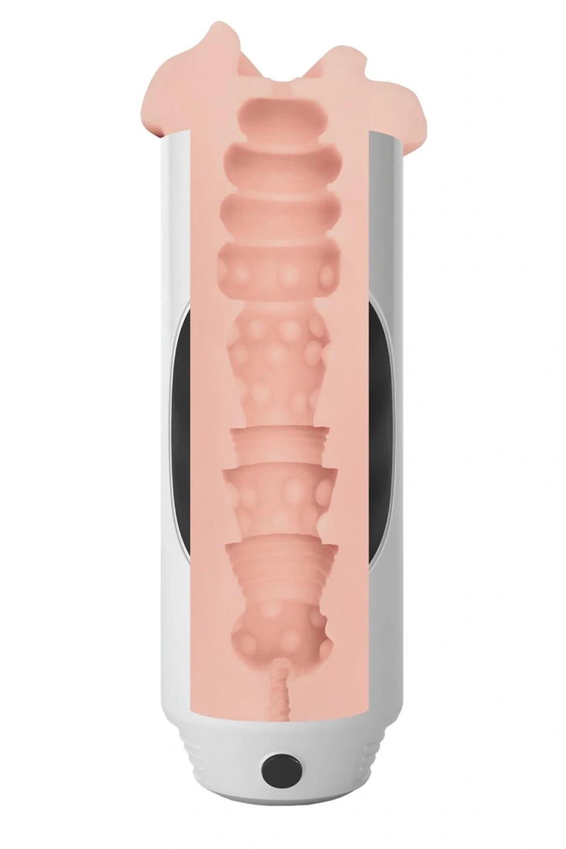 Masturbator Mega Grip Pussy Stroker Squeezable, 10 Moduri Vibratii, Alb, #5, Erotic24.ro