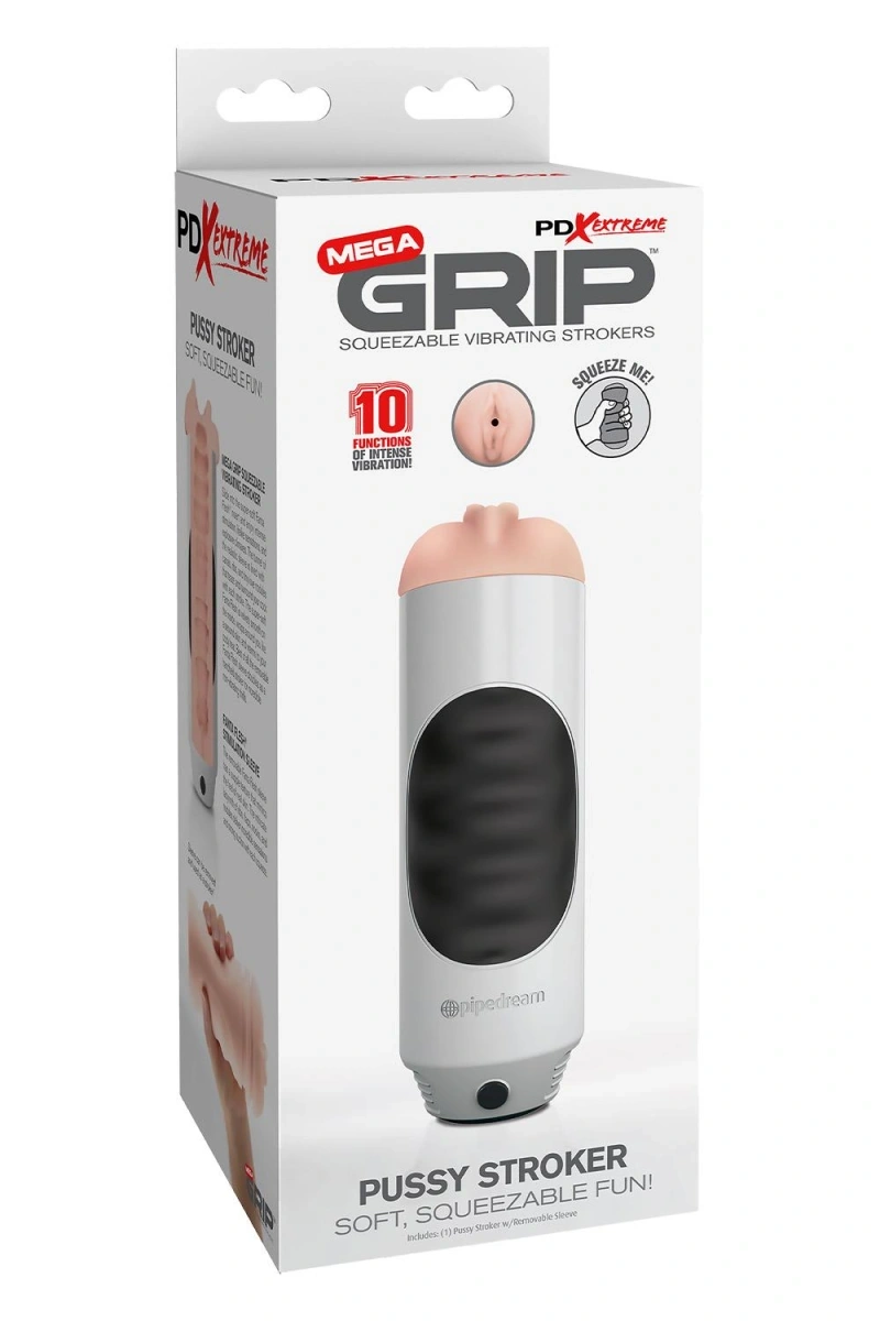 Masturbator Mega Grip Pussy Stroker Squeezable, 10 Moduri Vibratii, Alb, #7, Erotic24.ro