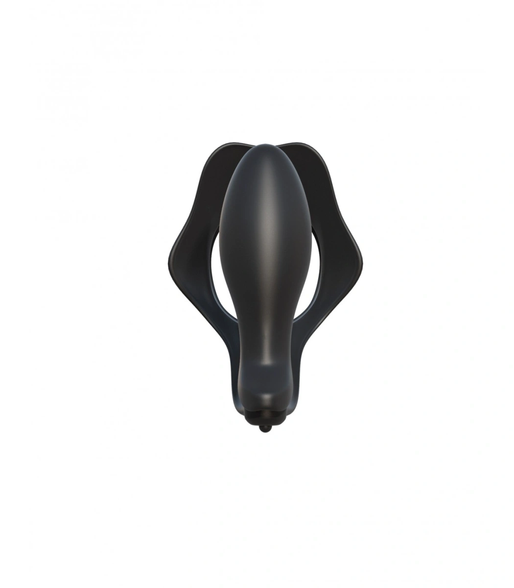 Inel de Penis cu Stimulator Anal cu Vibratii, Silicon, Negru, #6, Erotic24.ro