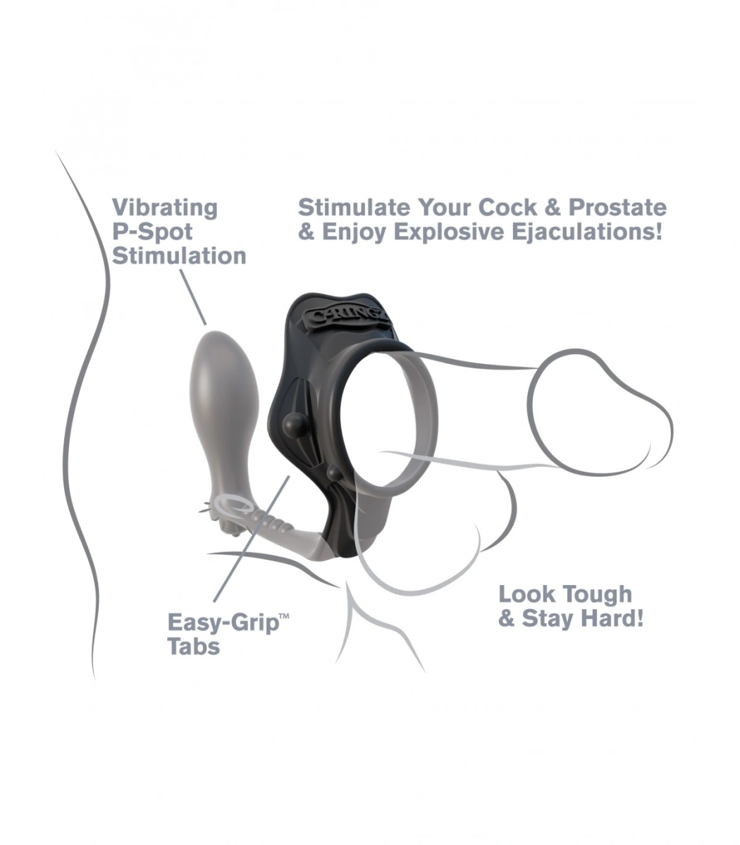 Inel de Penis cu Stimulator Anal cu Vibratii, Silicon, Negru, #2, Erotic24.ro