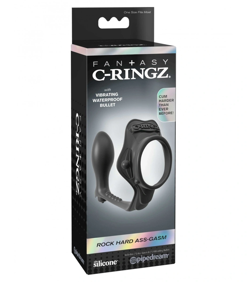 Inel de Penis cu Stimulator Anal cu Vibratii, Silicon, Negru, #7, Erotic24.ro