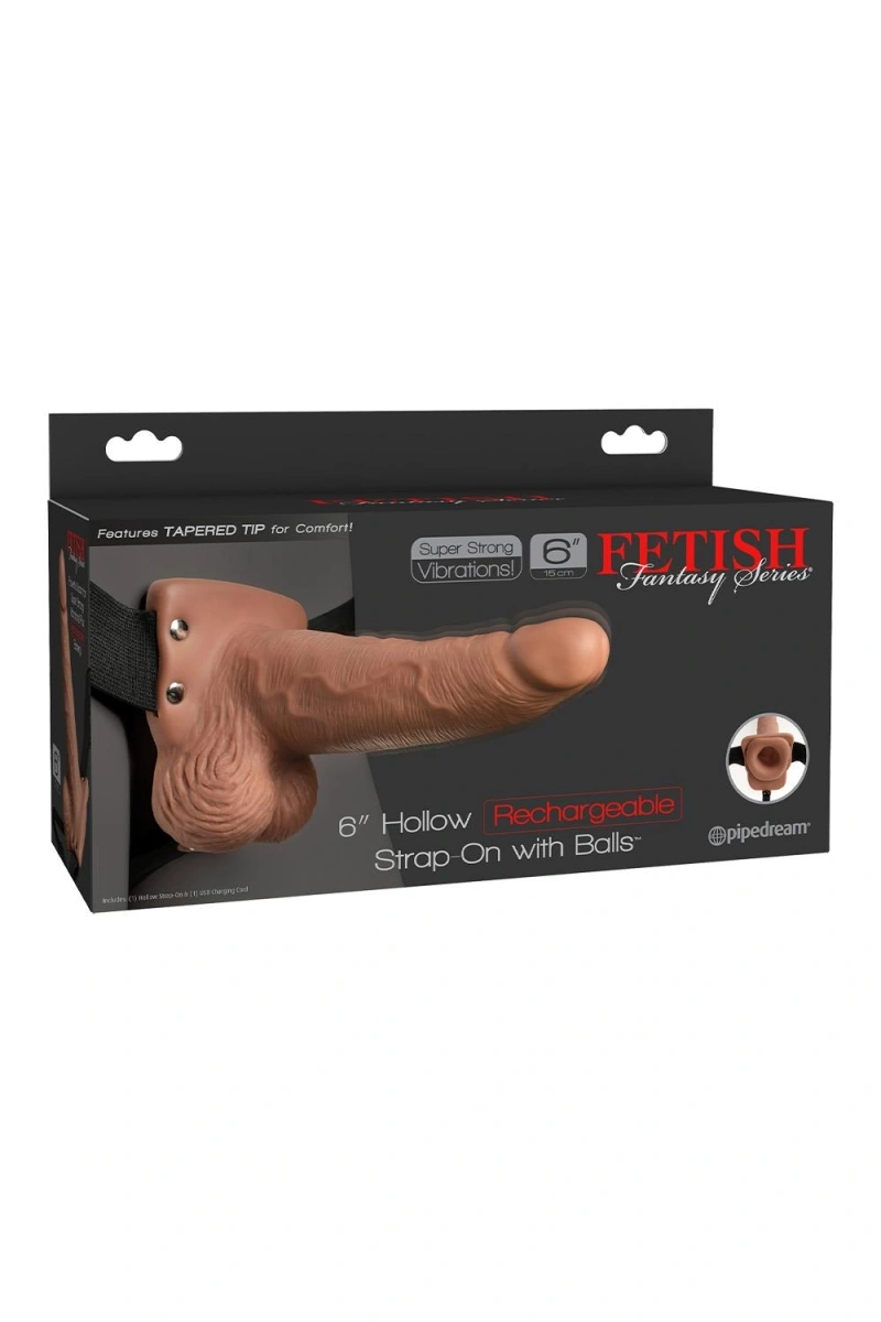 Strap-on Hollow Vibrator Fetish Fantasy, 10 Moduri Vibratii, PVC, Natural 17.8 cm, Nr. 6, Erotic24.ro