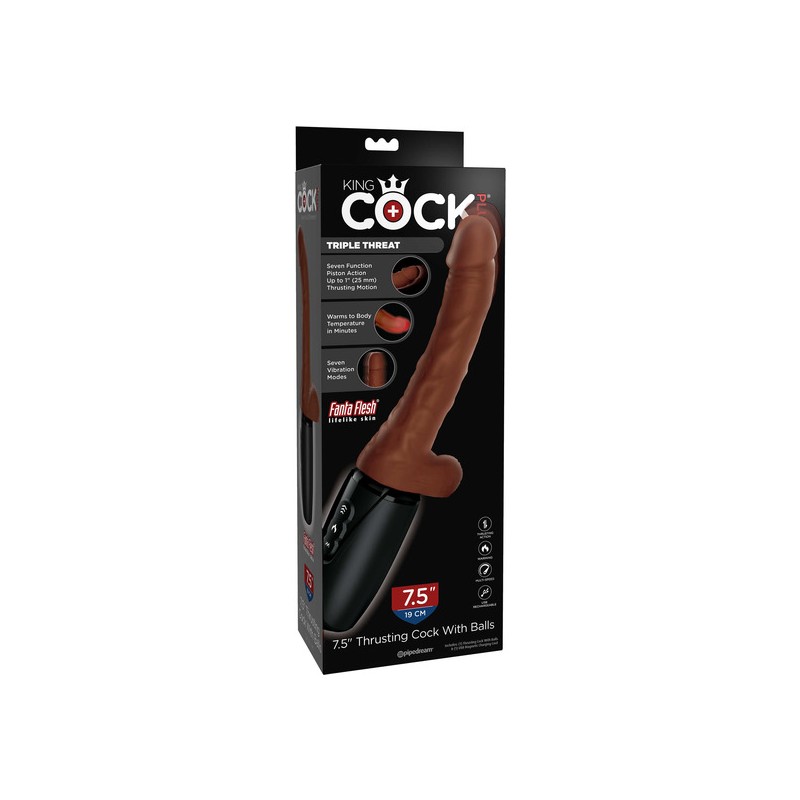 Vibrator King Cock Plus Triple Threat Vibrating&Thrusting&Heating Fanta Flesh 29.7 cm, #4, Erotic24.ro