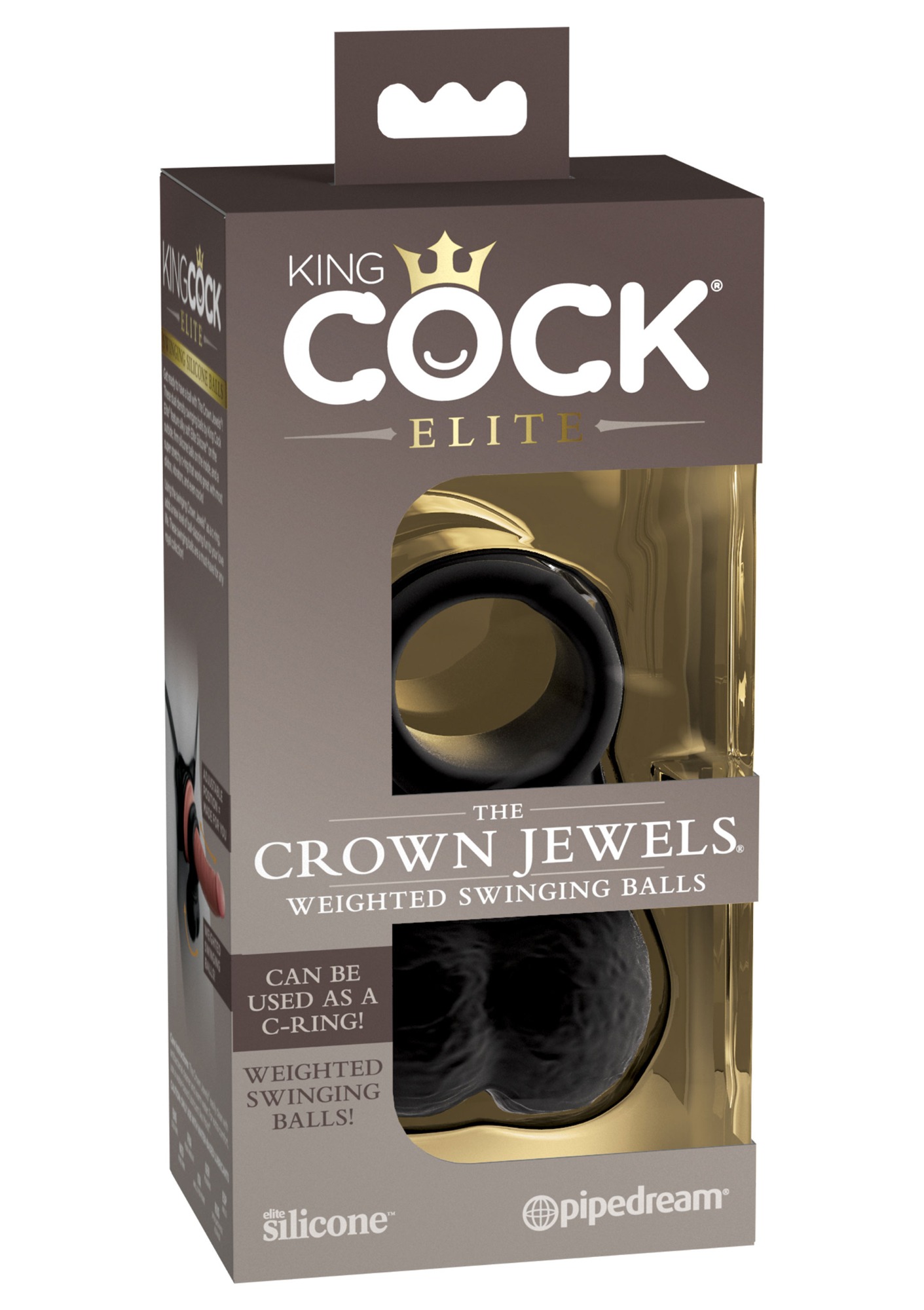 Inel cu Testicule The Crown Jewels Weighted Swinging Balls King Cock, #8, Erotic24.ro