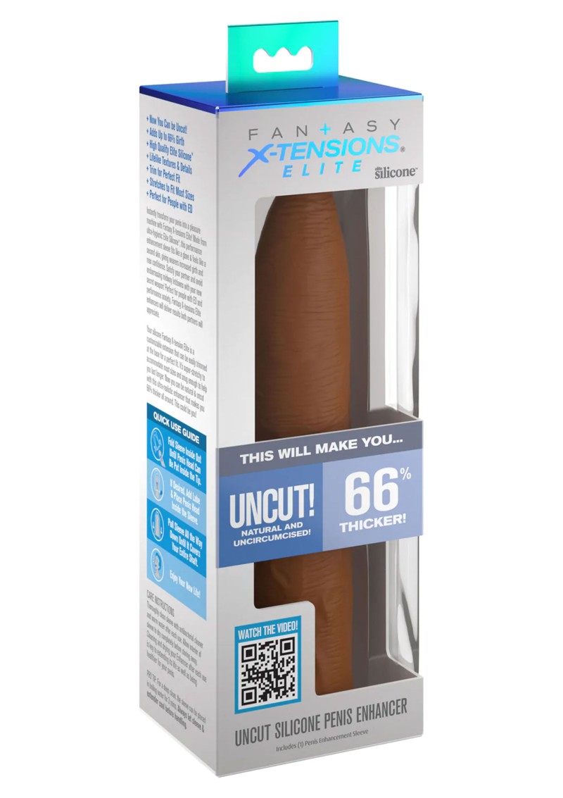 Prelungitor Penis Uncut Fantasy X-Tensions Elite, Silicon, Maro, 17.8 cm, #2, Erotic24.ro