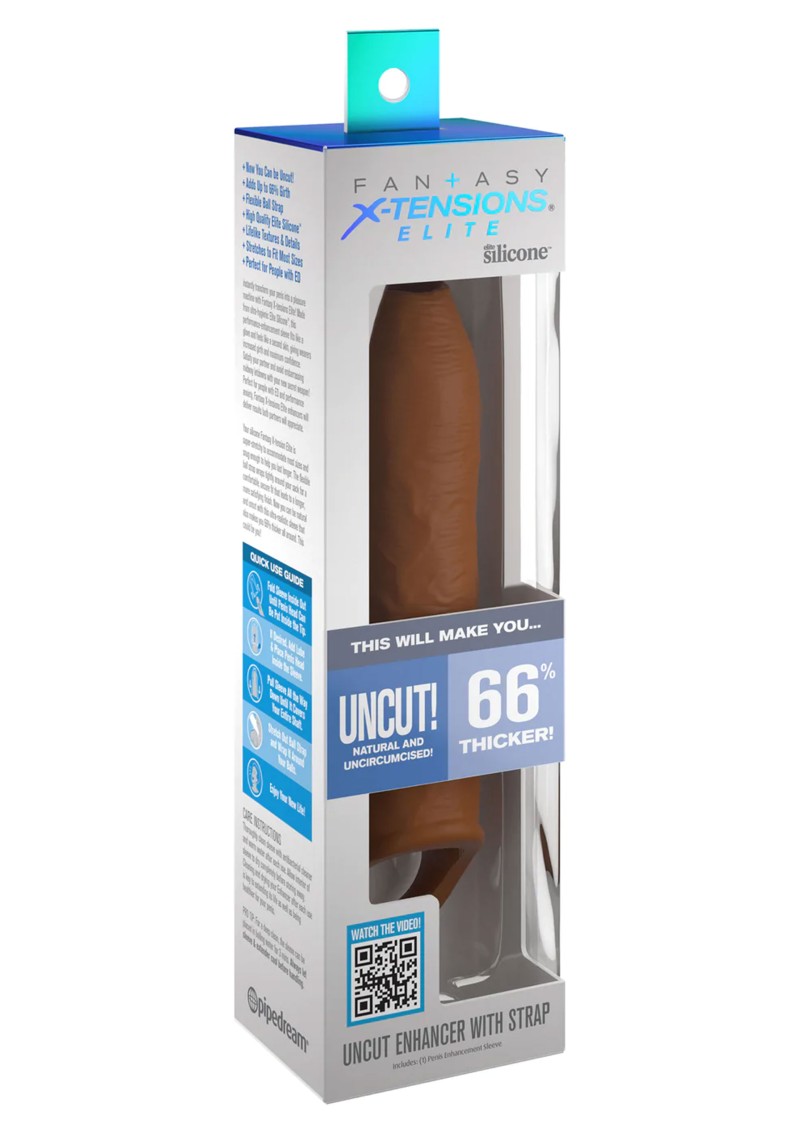 Prelungitor Penis Uncut cu Inel Testicule Fantasy X-Tensions Elite, Silicon, Maro, 20.3 cm, #2, Erotic24.ro