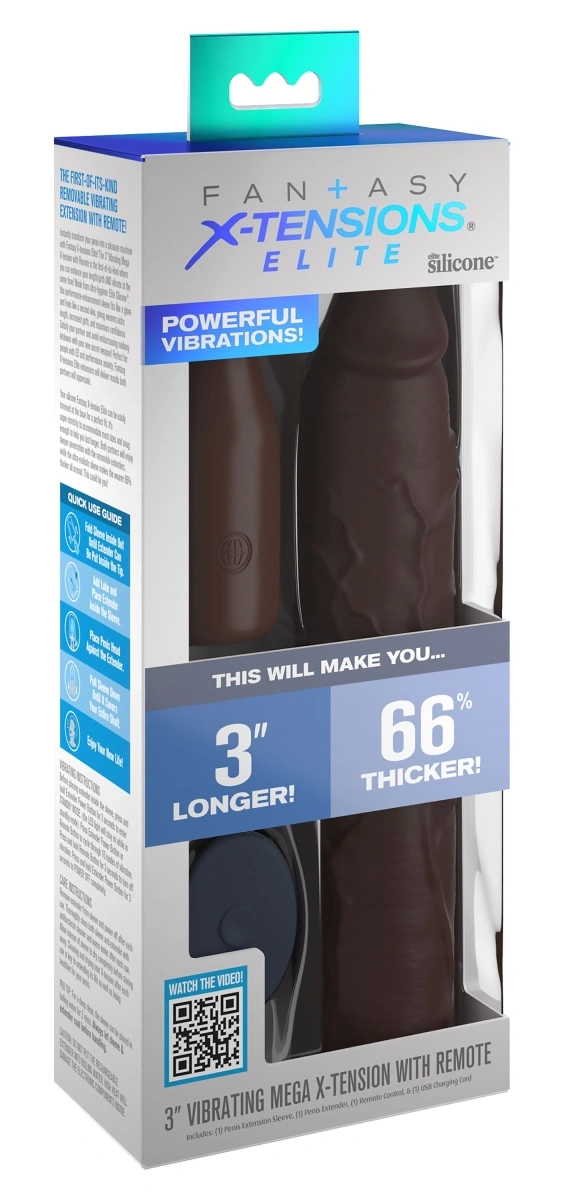 Prelungitor Penis cu Vibratii Fantasy X-Tensions Elite, Remote Control, Silicon, Maro, 22.9 cm, #3, Erotic24.ro