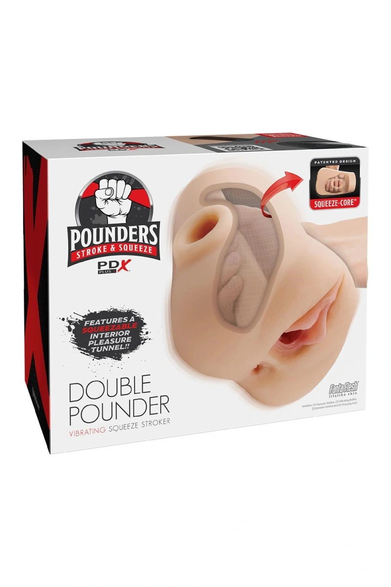 Masturbator Double Pounder Squeeze, Include Glont Vibrator, Material Fanta Flesh, Natural, 2.1 kg, #7, Erotic24.ro