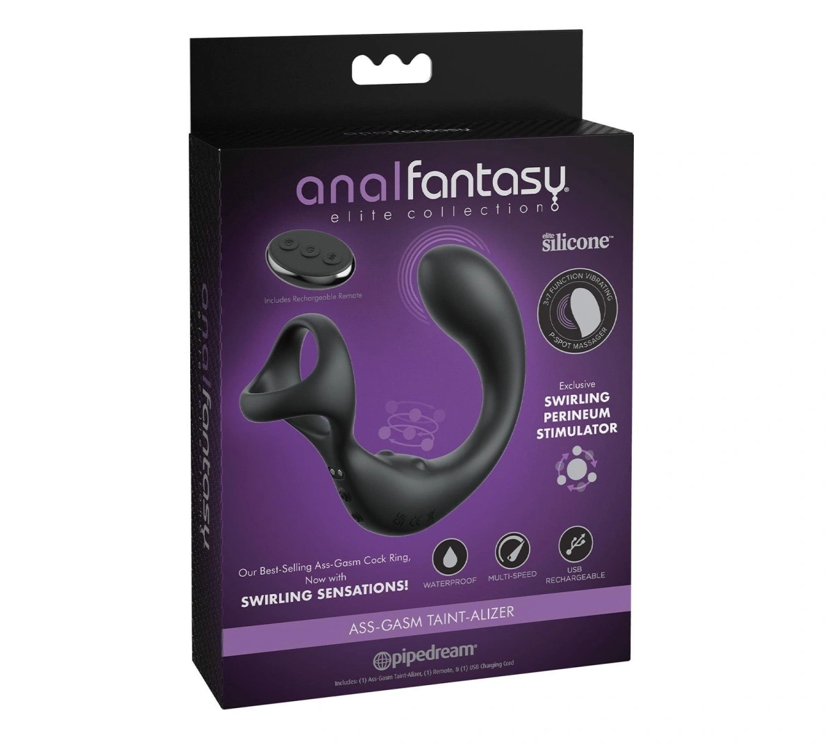 Inel de Penis cu Stimulator Anal, Remote Control, 10 Moduri Vibratii, Functie Stimulare Perineu, Silicon, USB, Negru, 14 cm, #5, Erotic24.ro