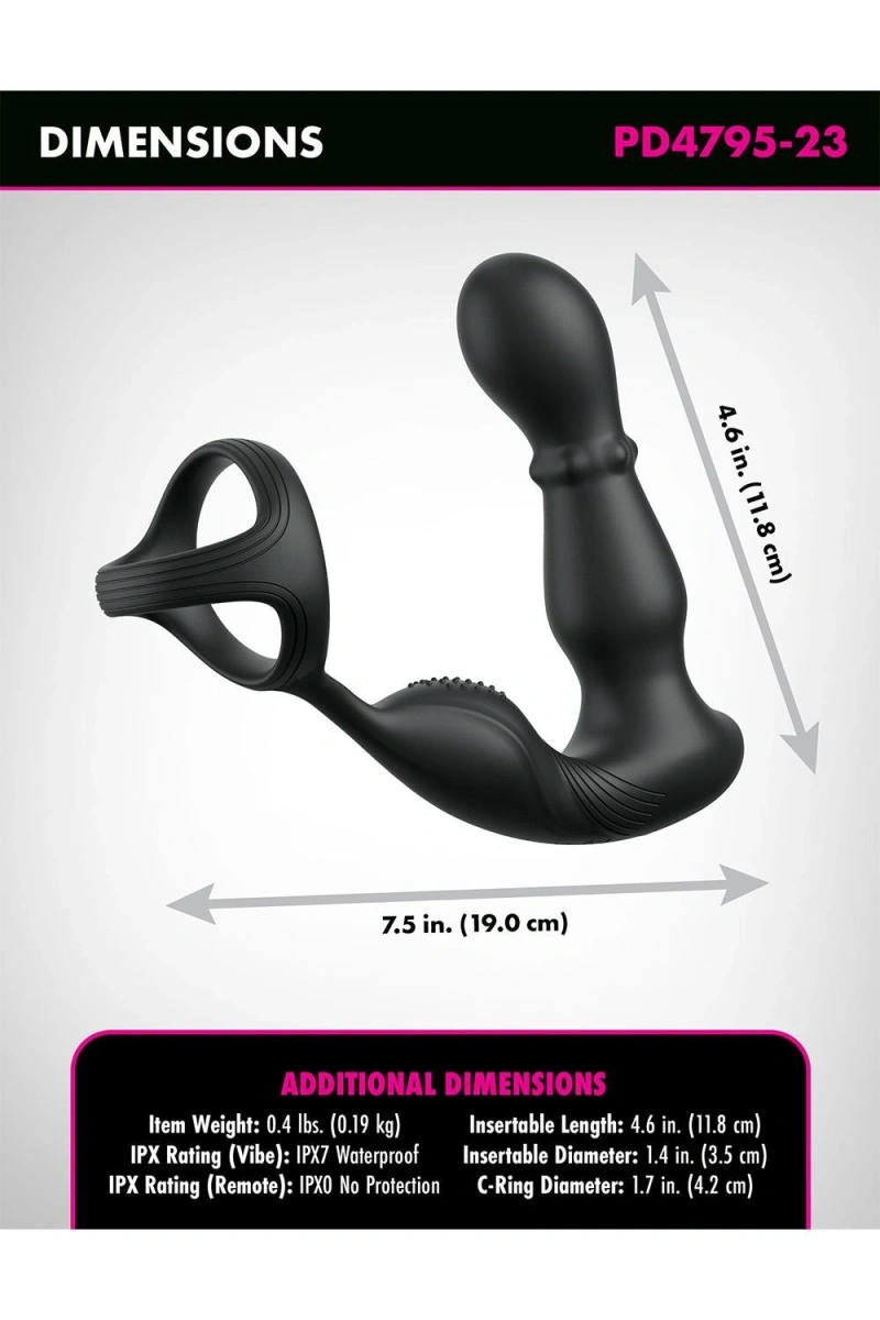 Inel de Penis cu Stimulator Anal, Remote Control, 10 Moduri Vibratii, 10 Moduri Miscari Bile, Silicon, USB, Negru, 19 cm, #4, Erotic24.ro