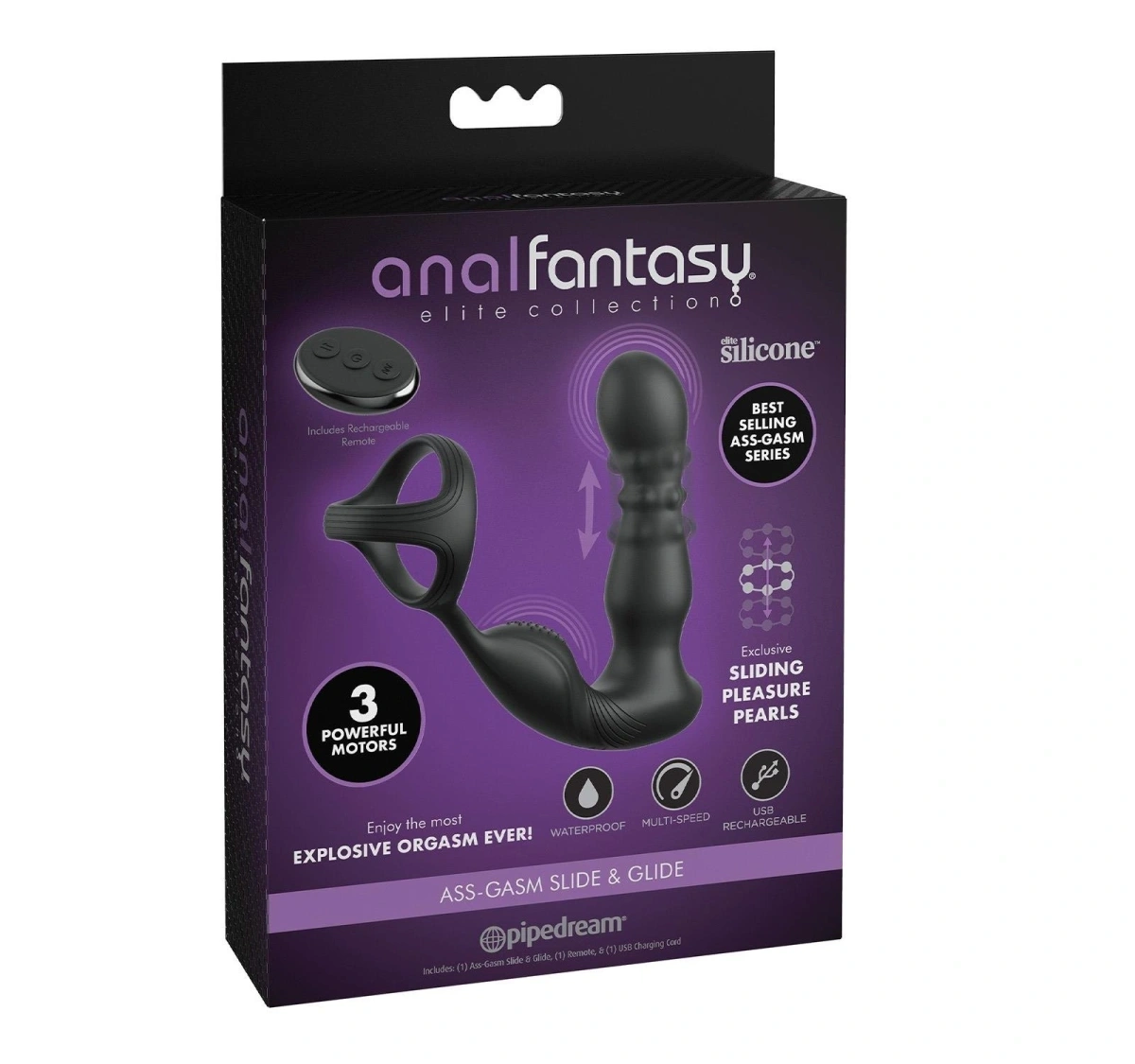 Inel de Penis cu Stimulator Anal, Remote Control, 10 Moduri Vibratii, 10 Moduri Miscari Bile, Silicon, USB, Negru, 19 cm, #5, Erotic24.ro