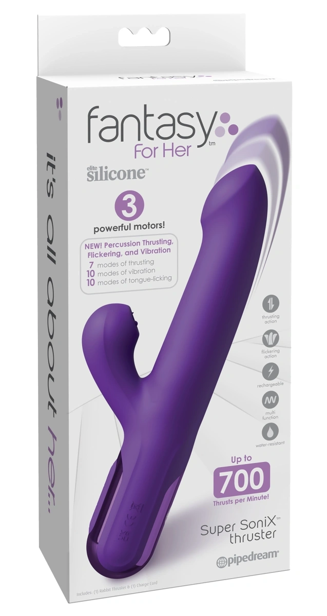 Vibrator Super Sonix Thruster, Silicon, USB Magnetic, Mov, 22 cm, #7, Erotic24.ro