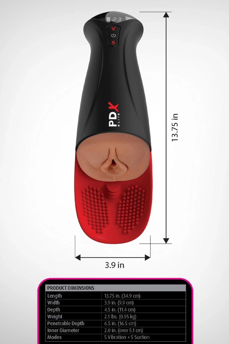 Masturbator Vagin Fuck-O-Matic Pro XL, 5 Moduri Vibratie, 5 Moduri Suctiune, Maro, 35 cm, #5, Erotic24.ro