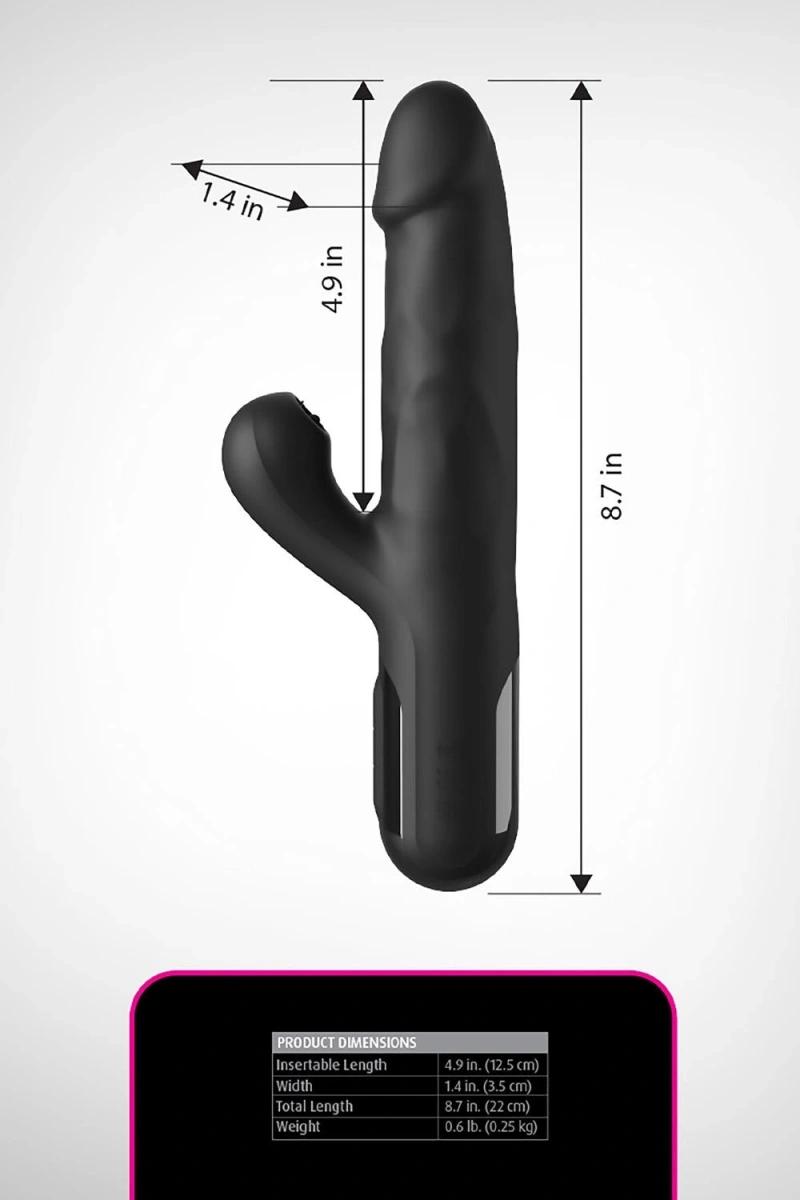 Vibrator Sonix Silicone Thruster, 10 Moduri Vibratii, 7 Moduri Impingere, Silicon, USB, Negru, 22 cm, #4, Erotic24.ro