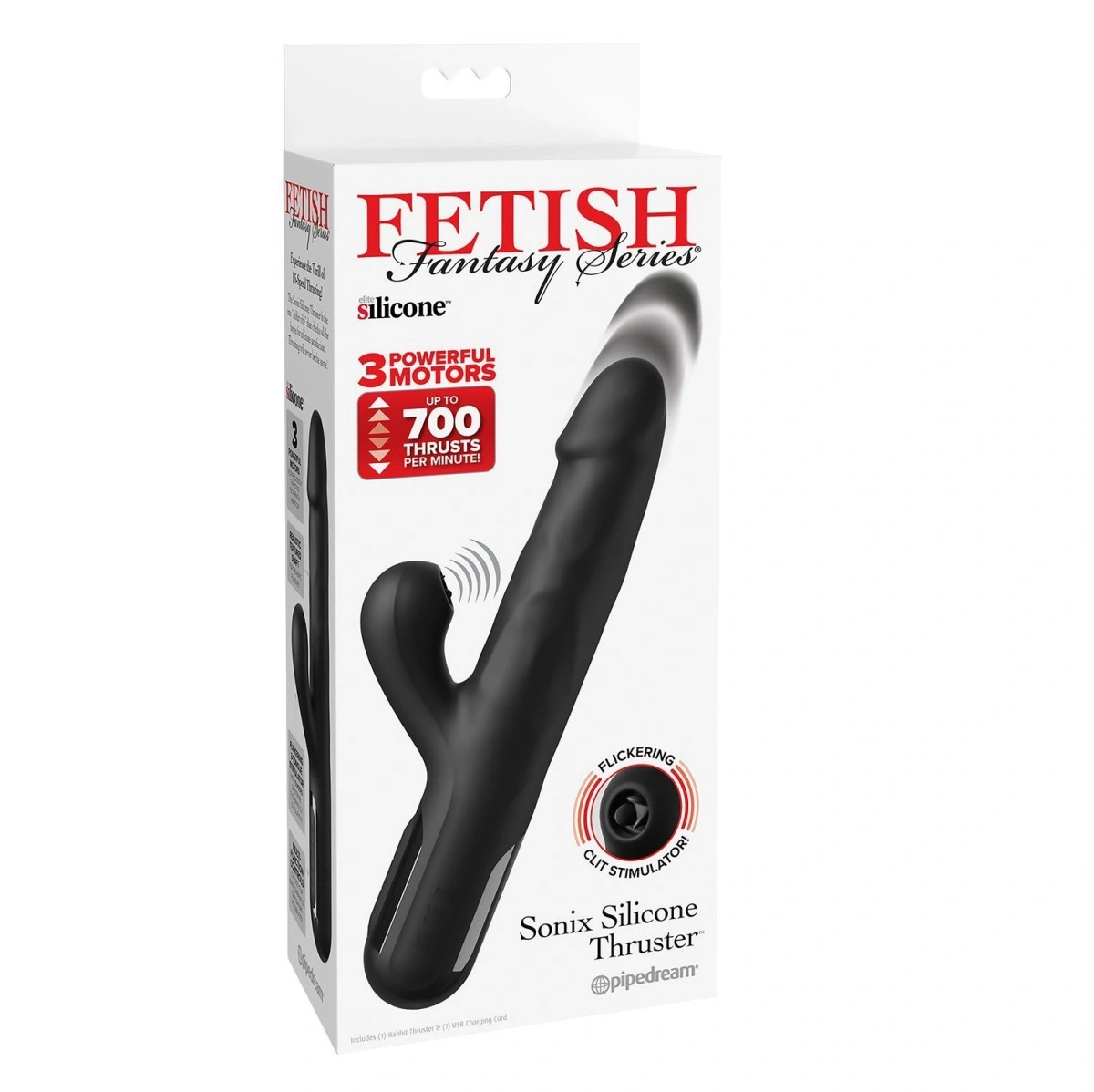 Vibrator Sonix Silicone Thruster, 10 Moduri Vibratii, 7 Moduri Impingere, Silicon, USB, Negru, 22 cm, #7, Erotic24.ro