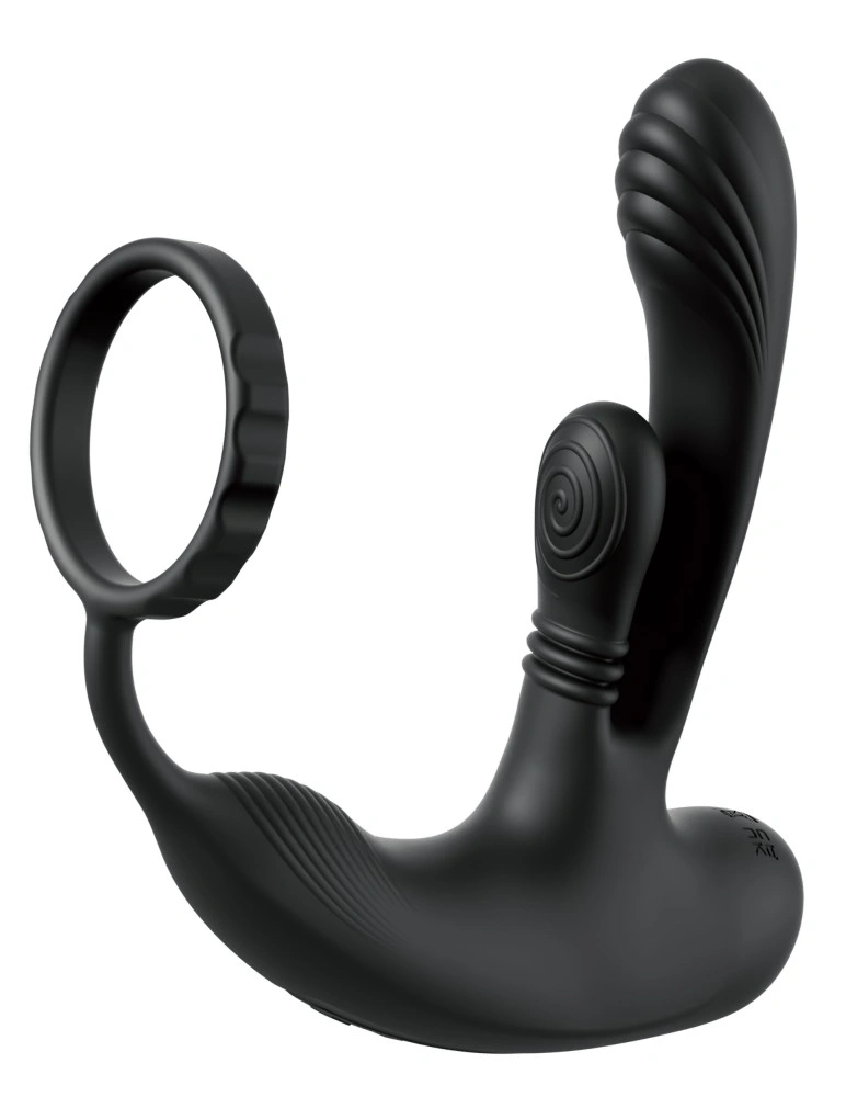 Inel de Penis cu Stimulator Ass-Gasm IntiMotion, Remote Control 4 Motoare Puternice, Functii Multiple, Silicon, USB, Negru, 15.9 cm, #1, Erotic24.ro