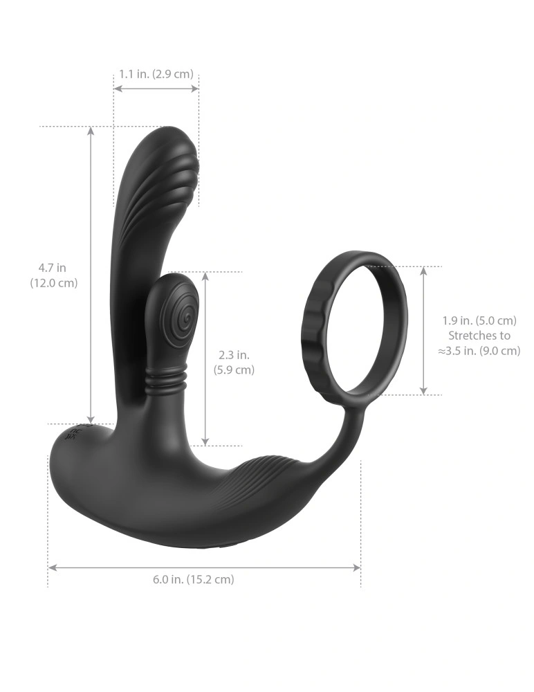 Inel de Penis cu Stimulator Ass-Gasm IntiMotion, Remote Control 4 Motoare Puternice, Functii Multiple, Silicon, USB, Negru, 15.9 cm, #6, Erotic24.ro