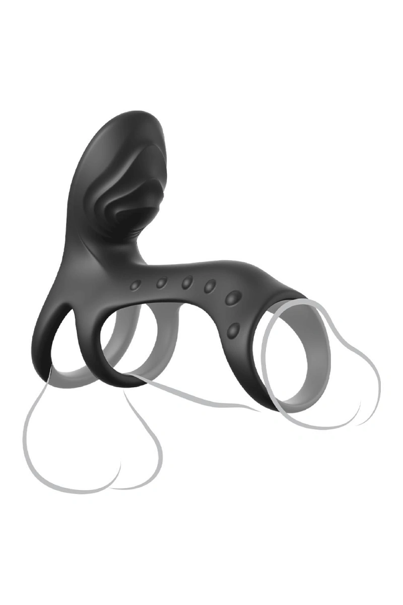 Inel de Penis Ultimate Couples Cage Pro, 2 Motoare, 10 Moduri Vibratii, Silicon, Negru