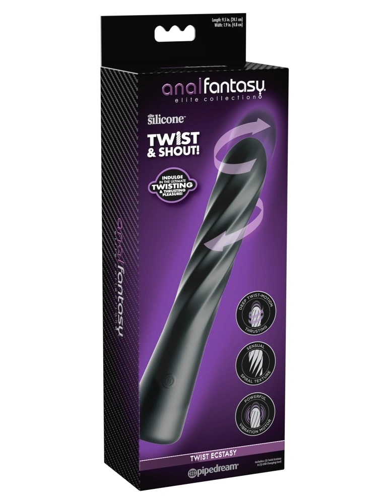 Vibrator Anal Twist Ecstacy, Silicon, USB Magnetic, Negru, 24.1 cm, Nr. 4, Erotic24.ro