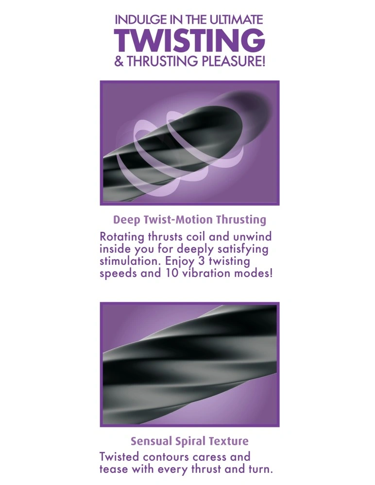 Vibrator Anal Twist Ecstacy, Silicon, USB Magnetic, Negru, 24.1 cm, Nr. 2, Erotic24.ro