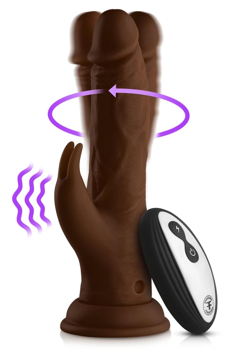 Vibrator Realist Vortex Turbo Rabbit FemmeFunn, Remote Control, 8 Moduri Vibratii, 1 Miscare Rotatie, Silicon Lichid, USB, Maro, 21 cm, #1, Erotic24.ro