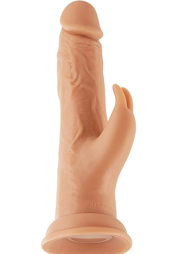 Vibrator Realist Vortex Turbo Rabbit FemmeFunn, Remote Control, 8 Moduri Vibratii, 1 Miscare Rotatie, Silicon Lichid, USB, Natural, 21 cm, #2, Erotic24.ro