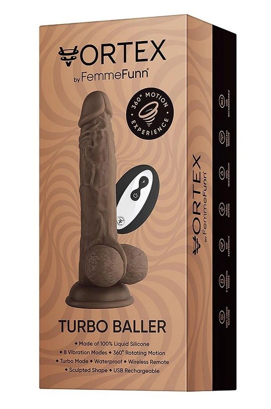 Vibrator Realist Vortex Turbo Baller FemmeFunn, Remote Control, 8 Moduri Vibratii, 1 Miscare Rotatie, Silicon Lichid, USB, Maro, 20.6 cm, #4, Erotic24.ro