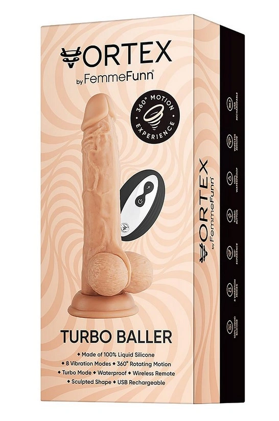 Vibrator Realist Vortex Turbo Baller FemmeFunn, Remote Control, 8 Moduri Vibratii, 1 Miscare Rotatie, Silicon Lichid, USB, Natural, 20.6 cm, #7, Erotic24.ro