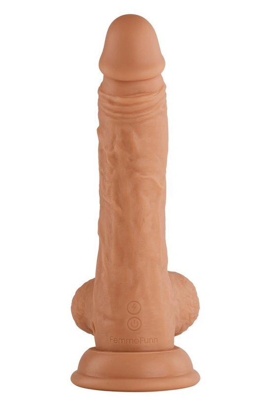 Vibrator Realist Vortex Turbo Baller FemmeFunn, Remote Control, 8 Moduri Vibratii, 1 Miscare Rotatie, Silicon Lichid, USB, Natural, 20.6 cm, #6, Erotic24.ro