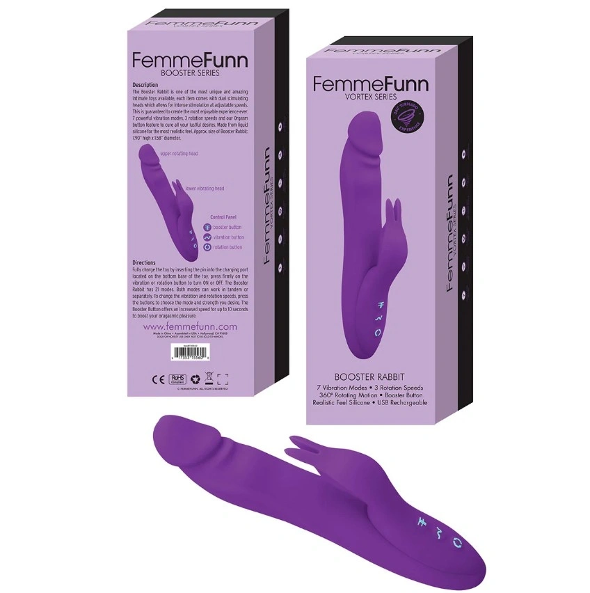 Vibrator Booster Rabbit FemmeFunn, 7 Moduri Vibratii, 3 Moduri Rotatii, Silicon Premium, USB, Mov, 21.6 cm, #3, Erotic24.ro