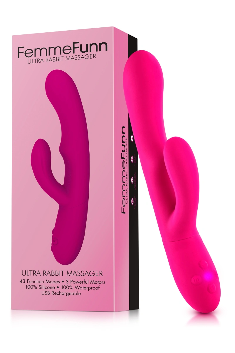 Vibrator Ultra Rabbit FemmeFunn, 21 Moduri Stimulatoare, Silicon Premium, USB, Roz, 24.6 cm, #5, Erotic24.ro