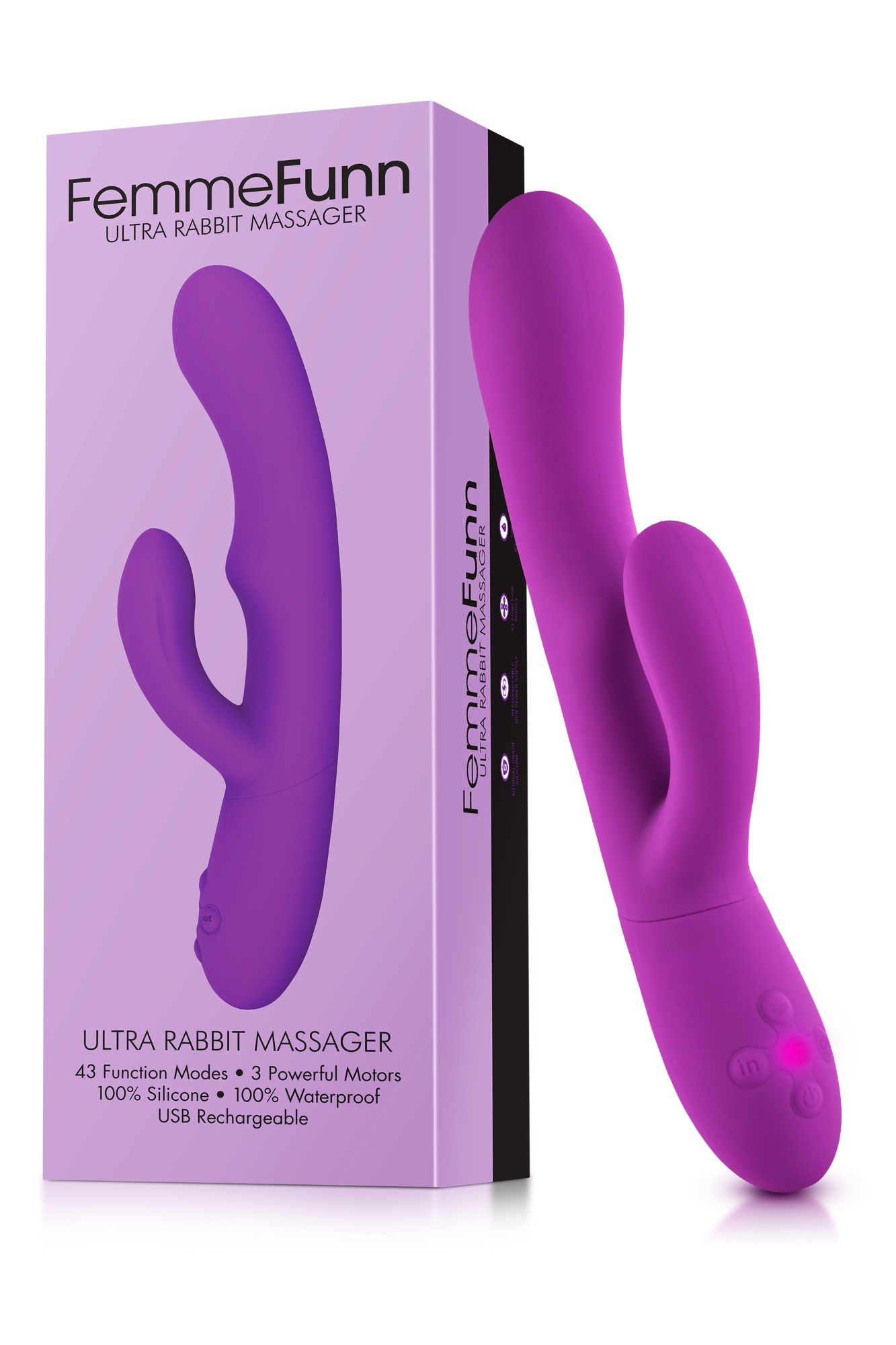 Vibrator Ultra Rabbit FemmeFunn, 21 Moduri Stimulatoare, Silicon Premium, USB, Mov, 24.6 cm, #5, Erotic24.ro