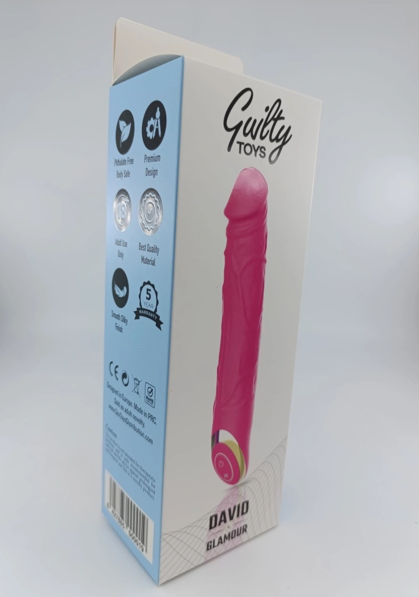 Vibrator Realist David Silicon Silent Mode 10 Moduri USB Fuchsia 22 cm Guilty Toys, Glamour, #6, Erotic24.ro